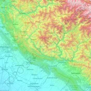Topografische Karte Sirmaur, Höhe, Relief