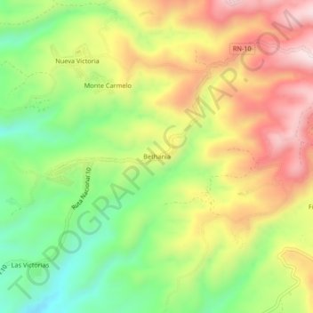 Topografische Karte Bethania, Höhe, Relief