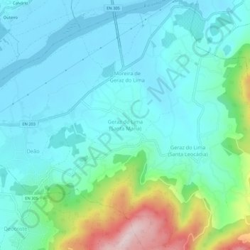 Topografische Karte Geraz do Lima (Santa Maria), Höhe, Relief