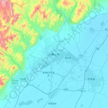 Topografische Karte 石嘴山市, Höhe, Relief
