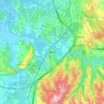 Topografische Karte Óbidos, Höhe, Relief