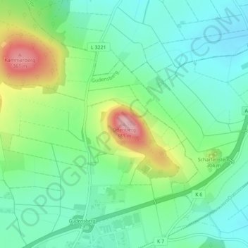 Topografische Karte Odenberg, Höhe, Relief