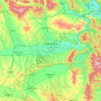 Topografische Karte Yanji, Höhe, Relief