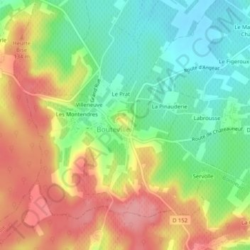 Topografische Karte Château de Bouteville, Höhe, Relief