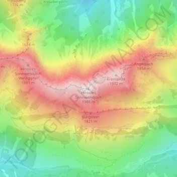 Topografische Karte Hinteres Sonnwendjoch, Höhe, Relief