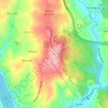 Topografische Karte Jovim, Höhe, Relief