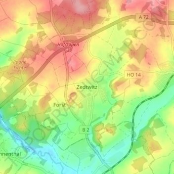 Topografische Karte Zedtwitz, Höhe, Relief