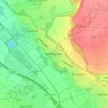 Topografische Karte Balkhausen, Höhe, Relief