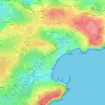 Topografische Karte Kerigou, Höhe, Relief