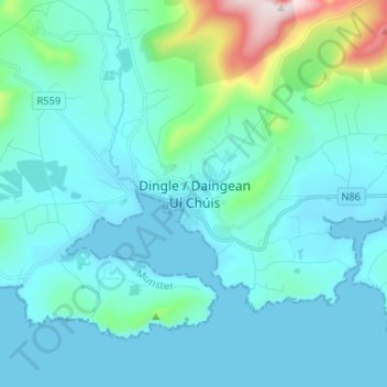 Topografische Karte Dingle - Daingean Uí Chúis, Höhe, Relief
