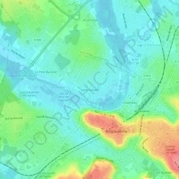 Topografische Karte Saint-Cybard, Höhe, Relief