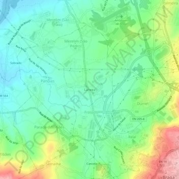 Topografische Karte Lameira, Höhe, Relief