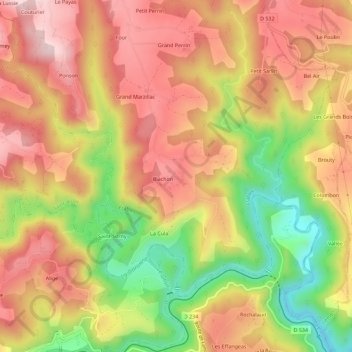 Topografische Karte Maurins, Höhe, Relief