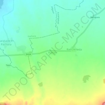 Topografische Karte Kawali, Höhe, Relief