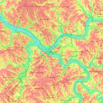 Topografische Karte Pittsburgh, Höhe, Relief