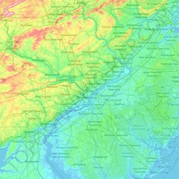Topografische Karte Philadelphia, Höhe, Relief