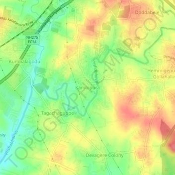 Topografische Karte Kambipura, Höhe, Relief