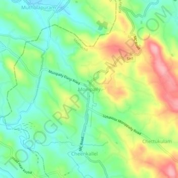 Topografische Karte Monipally, Höhe, Relief