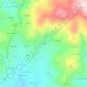 Topografische Karte Barros, Höhe, Relief
