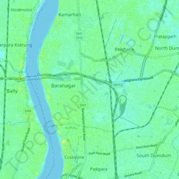 Topografische Karte North Dumdum, Höhe, Relief