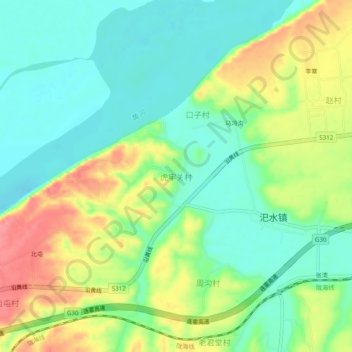Topografische Karte 虎牢关村, Höhe, Relief