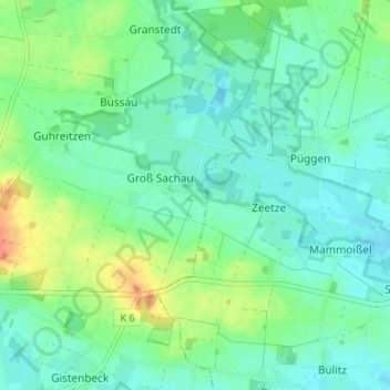 Topografische Karte Klein Sachau, Höhe, Relief