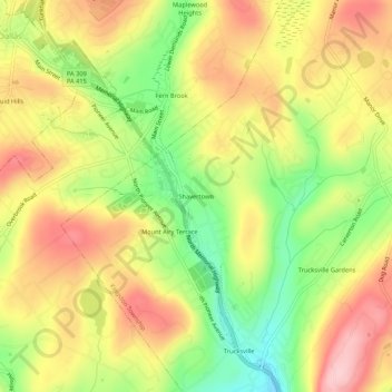 Topografische Karte Shavertown, Höhe, Relief