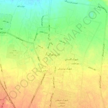 Topografische Karte Aran va Bidgol, Höhe, Relief