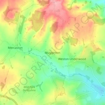 Topografische Karte Mugginton, Höhe, Relief