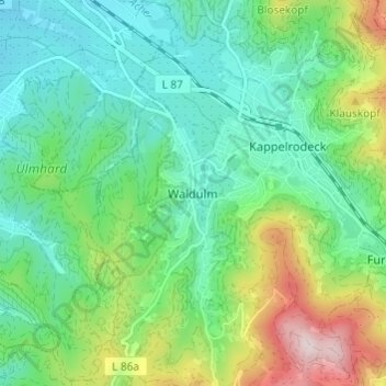 Topografische Karte Waldulm, Höhe, Relief