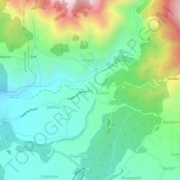 Topografische Karte Jia, Höhe, Relief