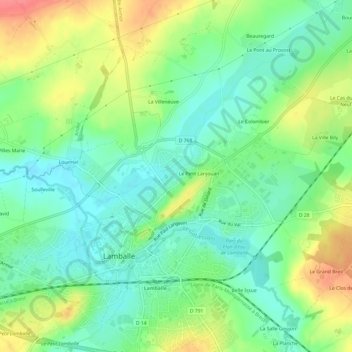 Topografische Karte la Guerine, Höhe, Relief