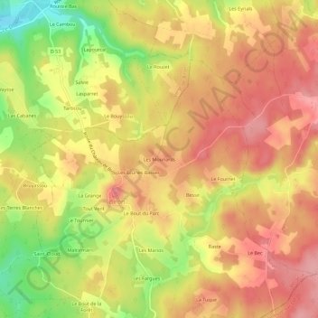 Topografische Karte Les Mounards, Höhe, Relief