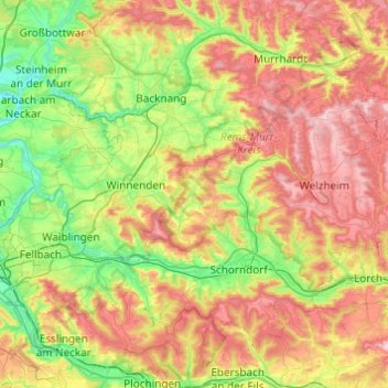 Topografische Karte Berglen, Höhe, Relief