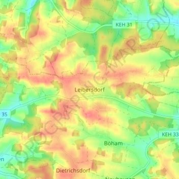 Topografische Karte Leibersdorf, Höhe, Relief