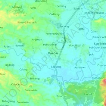 Topografische Karte Dueñas, Höhe, Relief