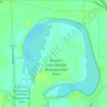Topografische Karte Browns Lake/IPS Wildlife Management Area, Höhe, Relief