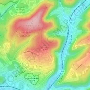 Topografische Karte Eschberg, Höhe, Relief