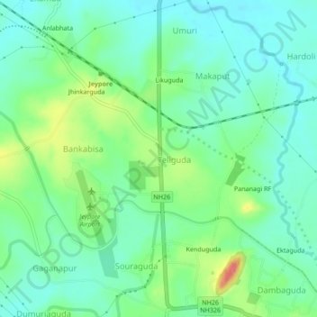 Topografische Karte Mangriguda, Höhe, Relief