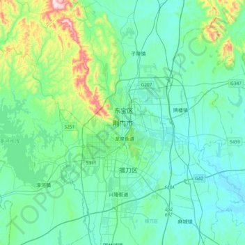 Topografische Karte 荆门市, Höhe, Relief