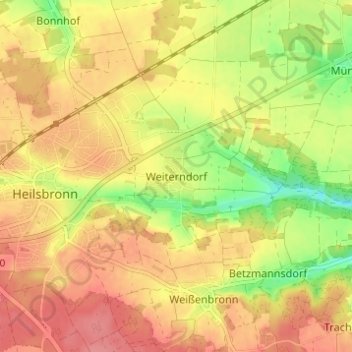 Topografische Karte Weiterndorf, Höhe, Relief