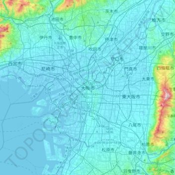 Topografische Karte 大阪市/大阪, Höhe, Relief