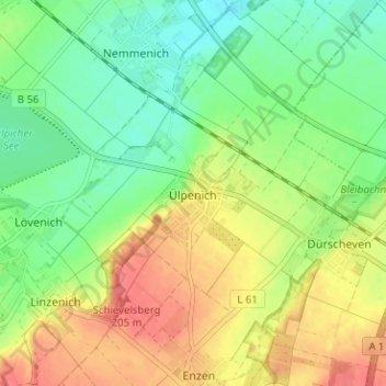 Topografische Karte Ülpenich, Höhe, Relief