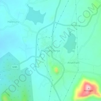 Topografische Karte Huliyurudurga, Höhe, Relief