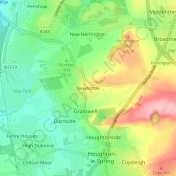 Topografische Karte Newbottle, Höhe, Relief