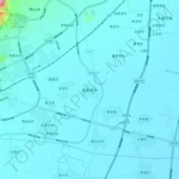 Topografische Karte 葛条港乡, Höhe, Relief