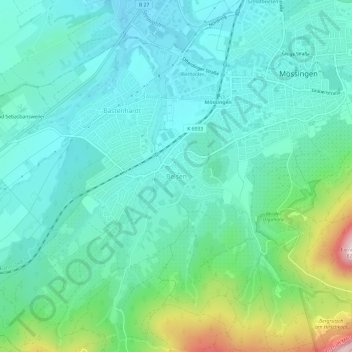 Topografische Karte Belsen, Höhe, Relief