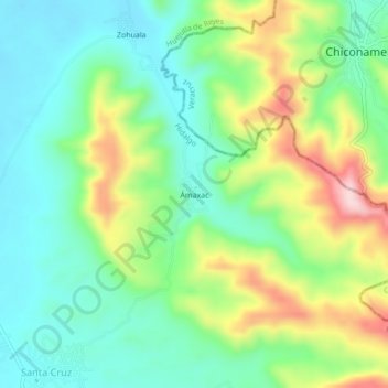 Topografische Karte Ámaxac, Höhe, Relief