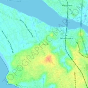Topografische Karte Azhikode, Höhe, Relief