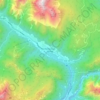 Topografische Karte Auronzo di Cadore, Höhe, Relief
